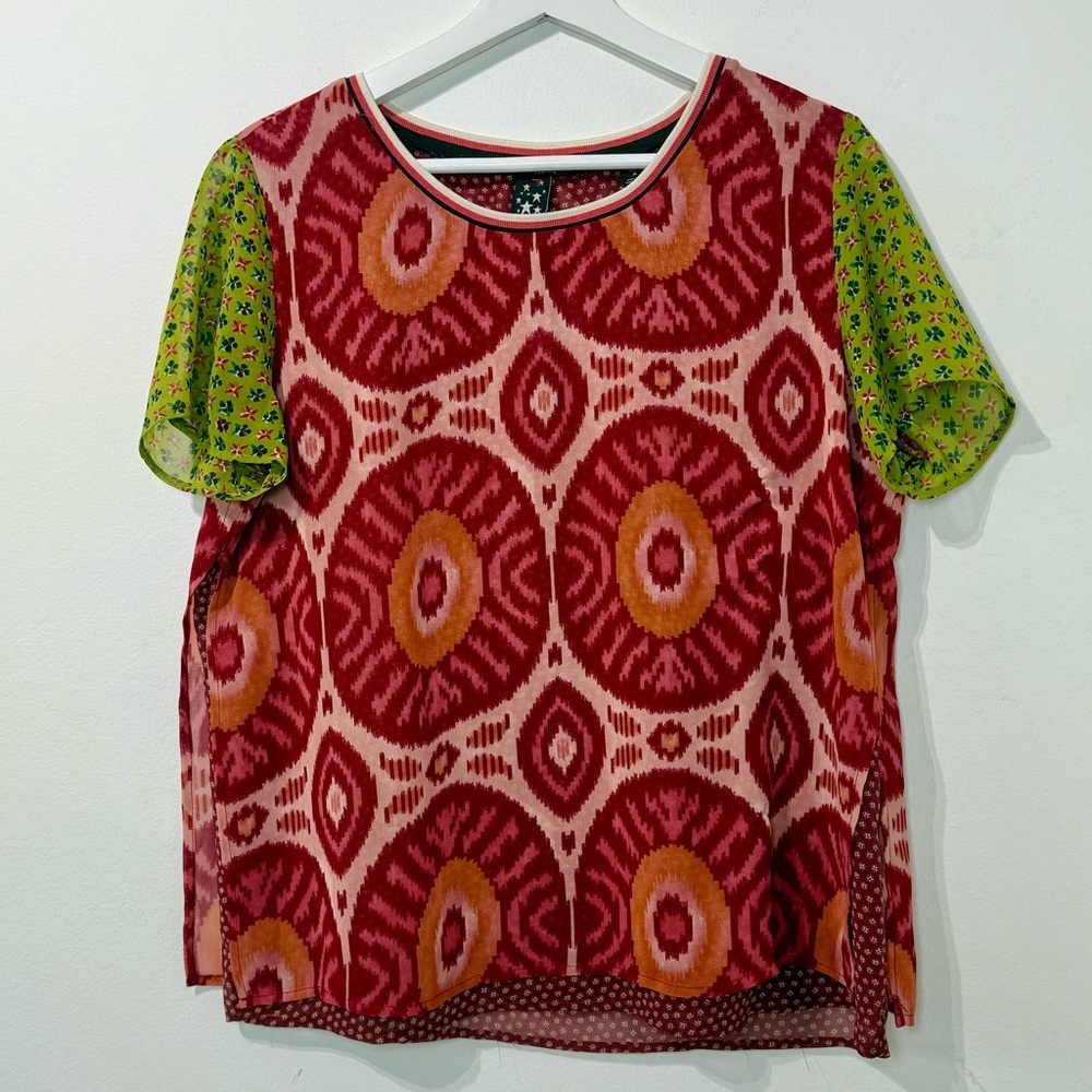Maison Scotch & Soda Layered Blouse Top Womens Pink Short Sleeve Printed Size 2